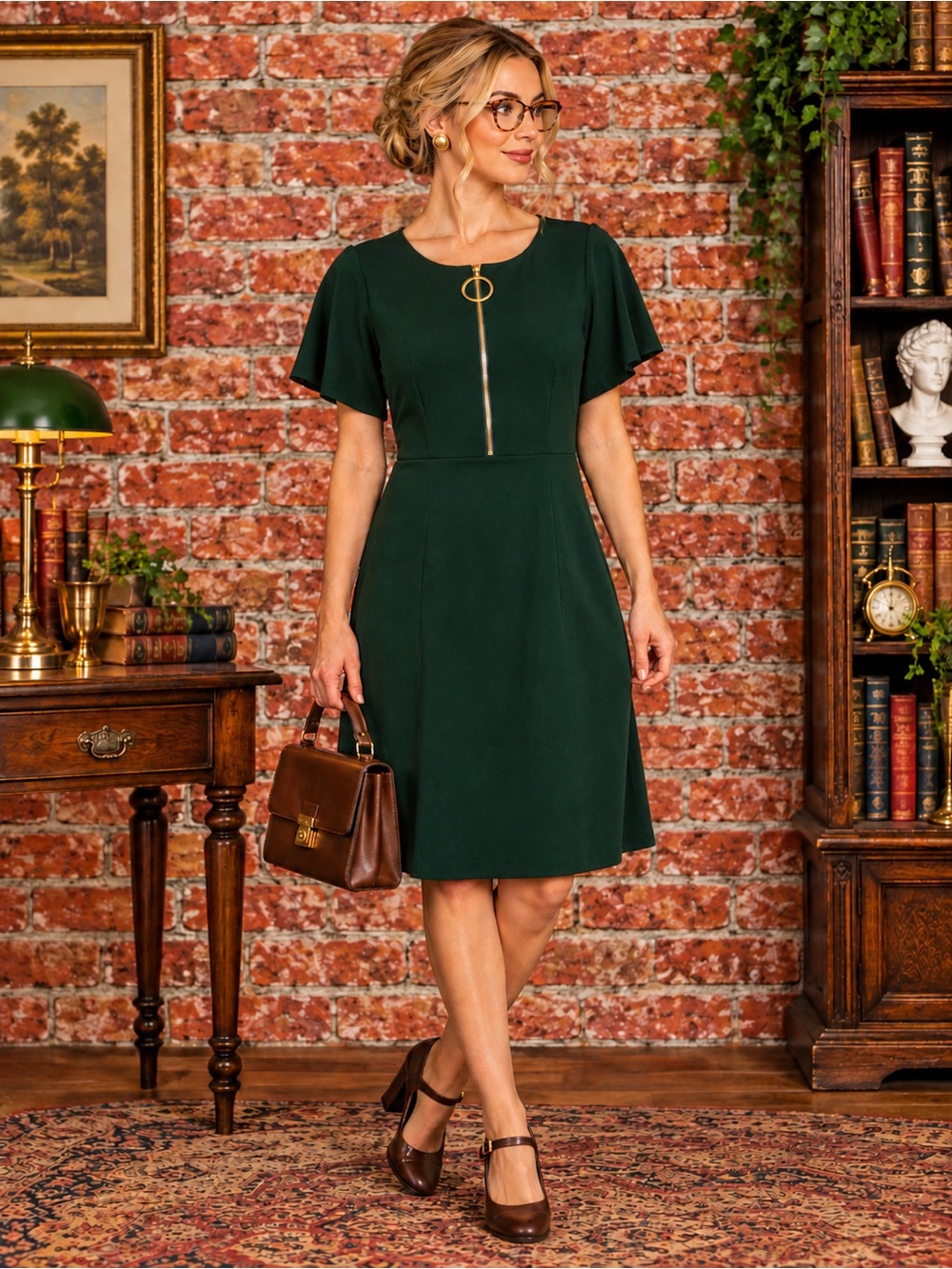 Calvin Klein Hunter Green A-line Short Sleeved Faux Suede Dress